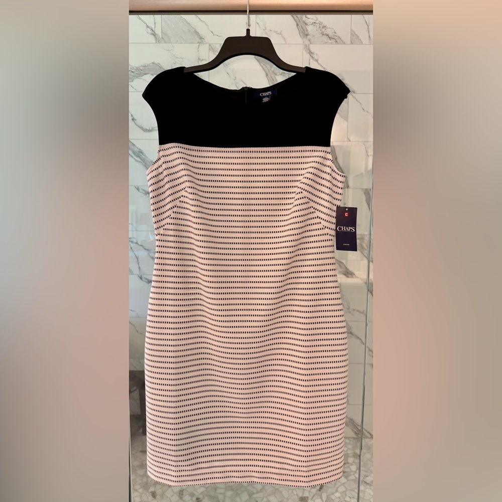 Chaps Cap Sleeved Black and White Dress